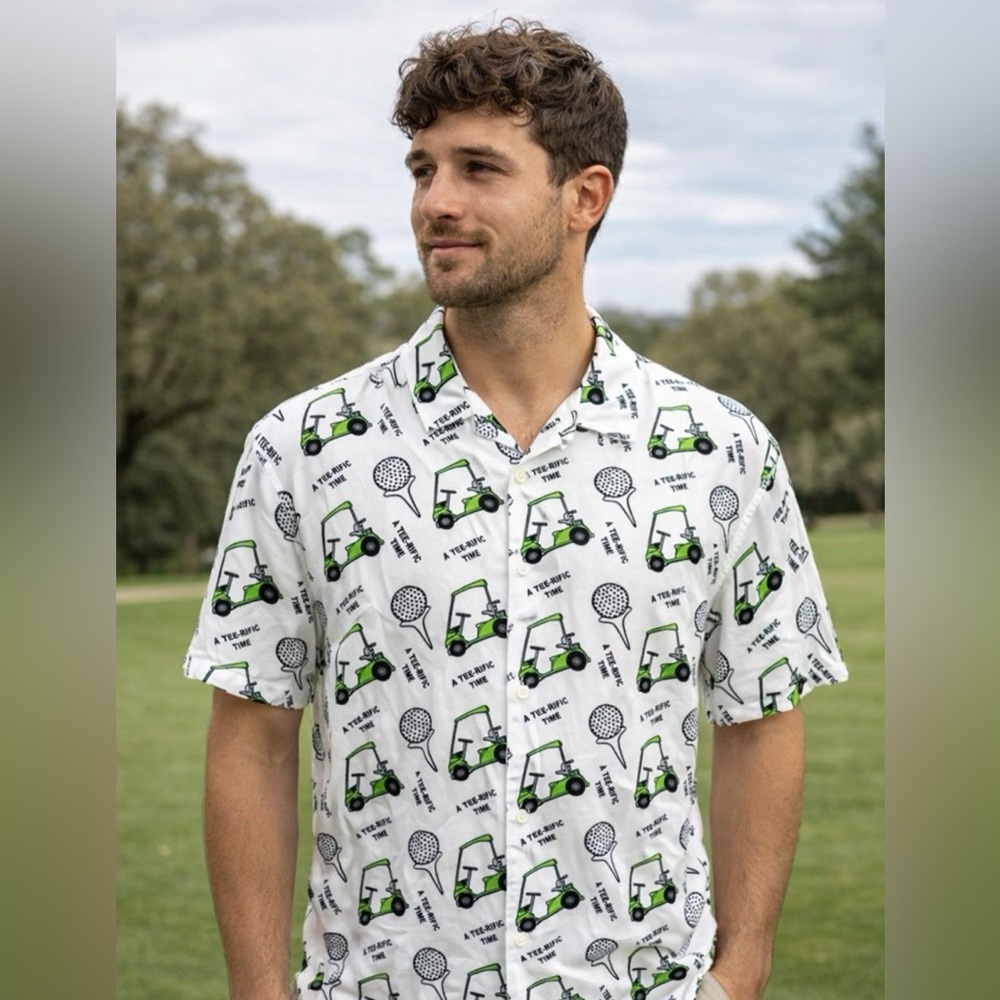 NWT-Bioworld Golf Cart Print Shirt Sz‎ M